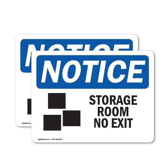 (2 Pack) Storage Room No Exit OSHA Notice Sign 5 Inch X 3.5 Inch Vinyl Label Decal Sticker Weather Resistant, UV Protected for Workplace, Business, and Construction Site, Made in the