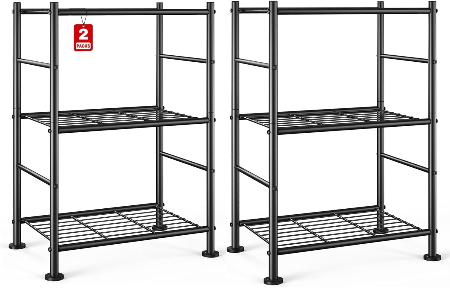 2-Pack Storage Shelves - 3-Tier Metal Wire Shelf Organizer, Slim Rack ...