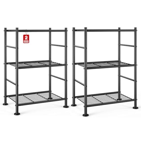 2-Pack Storage Shelves - 3-Tier Metal Wire Shelf Organizer Slim Shelf ...