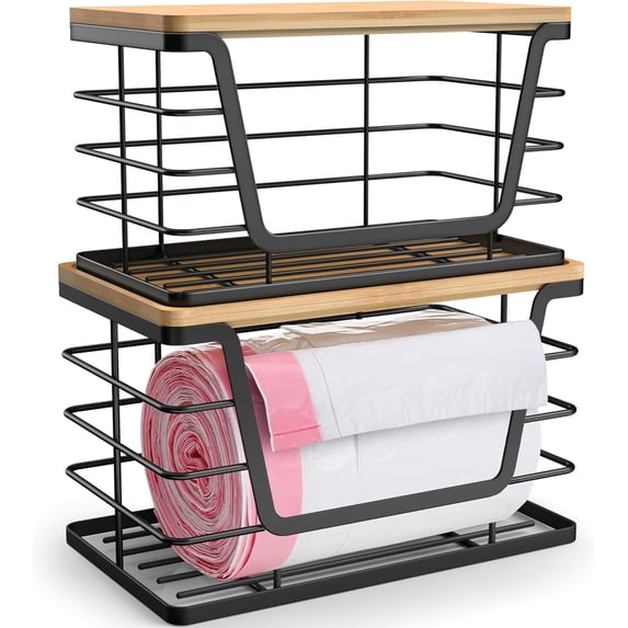 2 Pack Storage Stackable Kitchen Laundry Organizers with Bamboo Top ...
