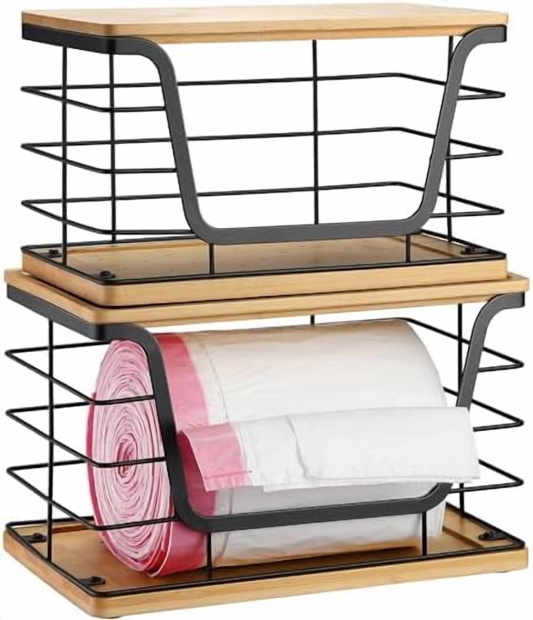 2 Pack Storage Stackable Kitchen Laundry Organizers with Bamboo Top ...
