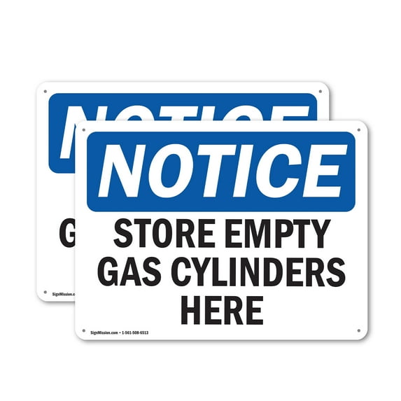 (2 Pack) Store Empty Gas Cylinders Here OSHA Notice Sign 10 Inch X 7 Inch Indoor / Outdoor Rust-Free Aluminum Metal Signs for Workplace, Workshop, and Construction Site, Made in the USA