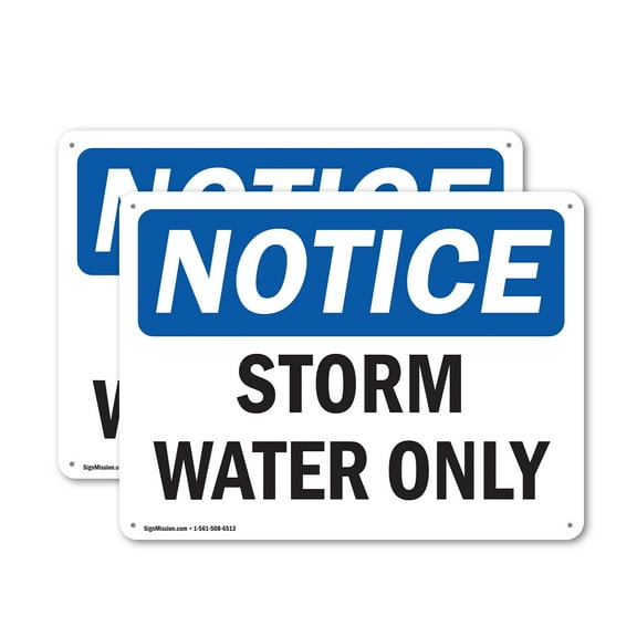 (2 Pack) Storm Water Only OSHA Notice Sign 14 Inch X 10 Inch Plastic Sign, Weather Resistant, UV Protected for Workplace, Business, and Construction Site, Made in the USA