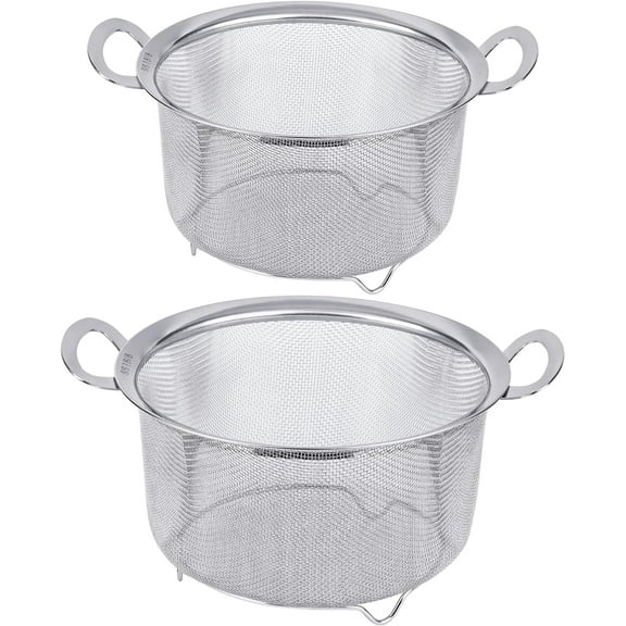 2 Pack Strainers for Kitchen, 18/8 Stainless Steel Colander with Handles, Fine Mesh Strainer for Pasta, Rice and Fruit, Sieve with Resting Feet to Strain, Rinse, Steam or Cook Vegetables