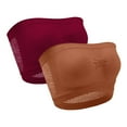 thumbnail image 1 of 2 Pack Strapless Wireless Bras for Women Plus Size Bandeau Hollow Back Tube Top Bralette Comfort Full Coverage Push Up Bra, Brown, 1 of 7