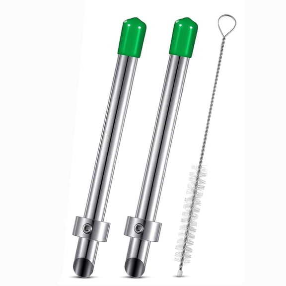 2 Pack Straw Puncher for Plastic Lids Lemonade Cups, Stainless Steel Straw Hole Puncher Punching Tools,2 * Hole Punch 1 * Brush,Green
