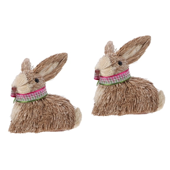 2 Pack Straw Rabbit Decor Hand-woven Bunny Sculpture Sisal Statue Decoration