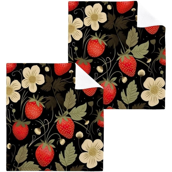 2 Pack Strawberry Flower Pure Cotton Washcloths 12 x 12 Inch Reusable Absorbent Soft Cotton Face Towels Fingertip Towels Set for Gym Towels,Hotel and Spa Wash cloth