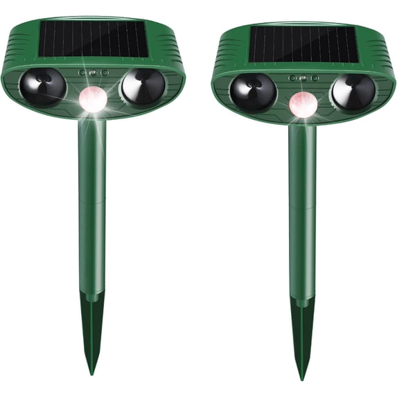 2 Pack Stray Cat Deterrent Outdoor Solar Powered, Motion Activated Ultrasonic Animal Repeller for Gardens Yards, Repels Deer Squirrels Skunks Rabbits, Humane Critter Ridder & Bear Deterrent Devices
