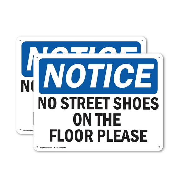 (2 Pack) No Street Shoes On The Floors Please OSHA Notice Sign 10 Inch X 7 Inch Indoor / Outdoor Rust-Free Aluminum Metal Signs for Workplace, Workshop, and Construction Site, Made in