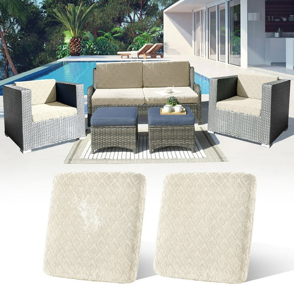2 Pack Stretch Patio Cushion Covers Outdoor Couch Seat Cushion Covers Replacement,Outdoor Sofa Covers Patio Slipcovers Couch Cover,Washable Furniture Cover, Beige
