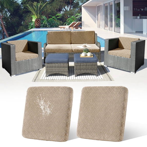 2 Pack Stretch Patio Cushion Covers Outdoor Couch Seat Cushion Covers Replacement,Outdoor Sofa Covers Patio Slipcovers Couch Cover,Washable Furniture Cover, Khaki