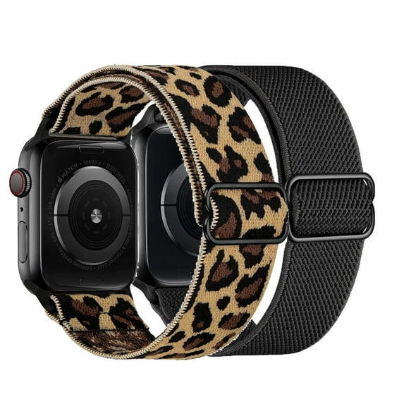 2 Pack Stretchy Nylon Solo Loop Bands Compatible with Apple Watch 38mm 40mm 41mm 42mm 44mm 45mm, Adjustable Braided Sport Elastic Straps Women Men Wristbands for iWatch Series 7/6/5/4/3/2/1 SE -