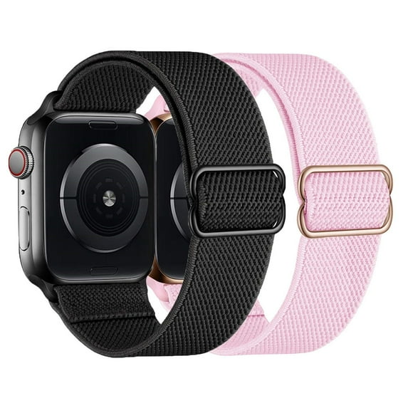 2 Pack Stretchy Nylon Solo Loop Bands Compatible with Apple Watch 38mm 40mm 41mm 42mm 44mm 45mm, Adjustable Braided Sport Elastic Straps Women Men Wristbands for iWatch Series 7/6/5/4/3/2/1 SE -