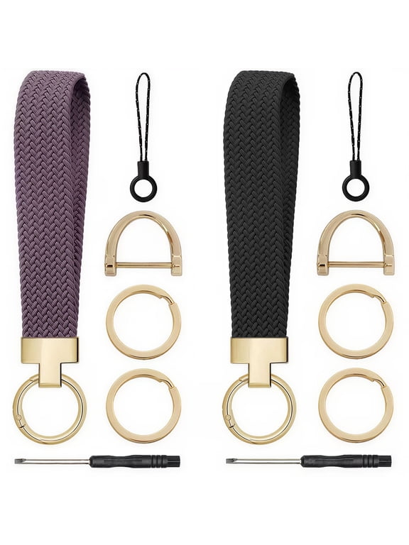 2 Pack Braided Wrist Keychains, Stretch Wrist Lanyard Hardware Kit for Car Keys Daily Use