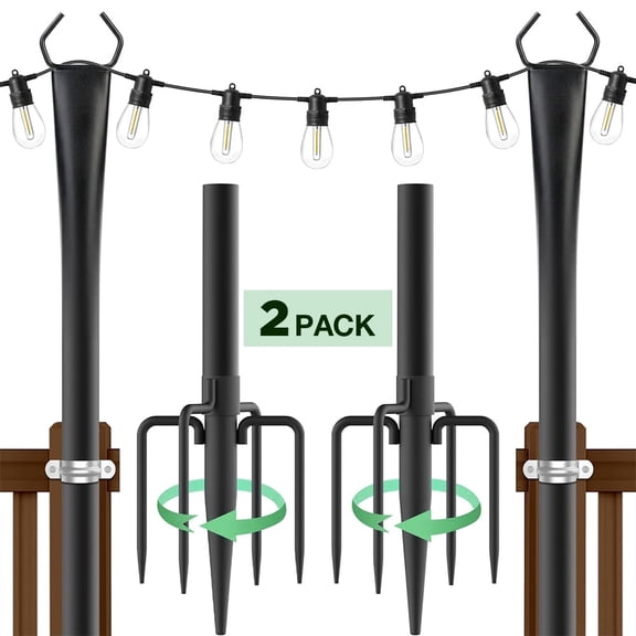 2 Pack String Light Poles,10 Ft Light Poles for Outdoor with Fork,Metal Poles Stand for Patio Deck Backyard