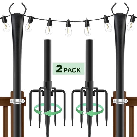2 Pack String Light Poles,10 Ft Light Poles for Outdoor with Fork,Metal Poles Stand for Patio Deck Backyard