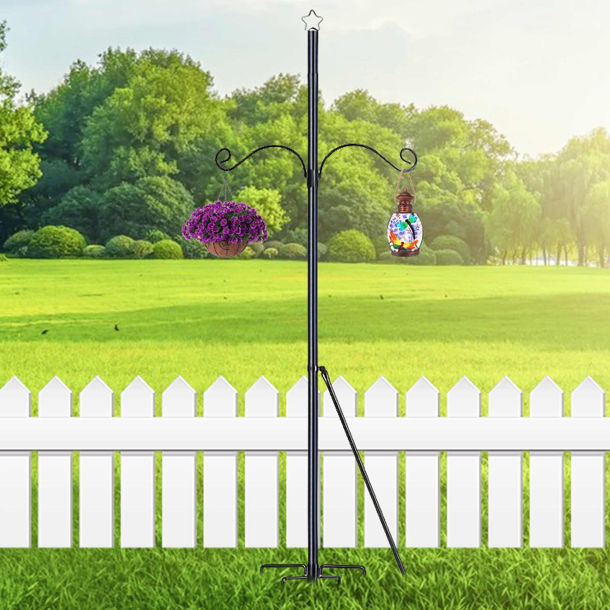 2 Pack String Light Poles for Outside, Metal Lights Hanger Pole Outdoor with Fork, Lighting Hanging Post Accessories for Patio Decor Garden Backyard Yard Front Porch Outside Decorations