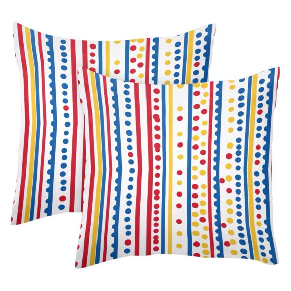 2 Pack Stripe Polka Dots Pattern Throw Pillow Covers 20x20 Inch, Square Farmhouse Pillowcase, Velvet Cushion Case for Sofa Bedroom Home Decor