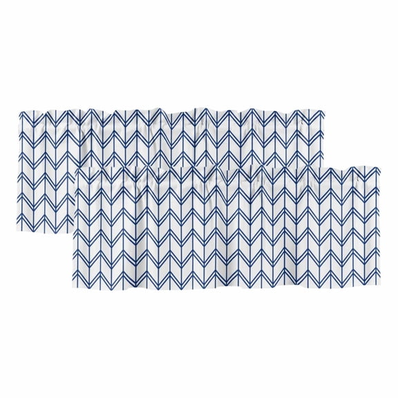 2 Pack Striped Abstract Valance for Window Chevron Pattern Navy Blue Line Kitchen Valance Rod Pocket Short Curtain Topper Decorative Window Treatment for Living Room Bedroom 60"x18"