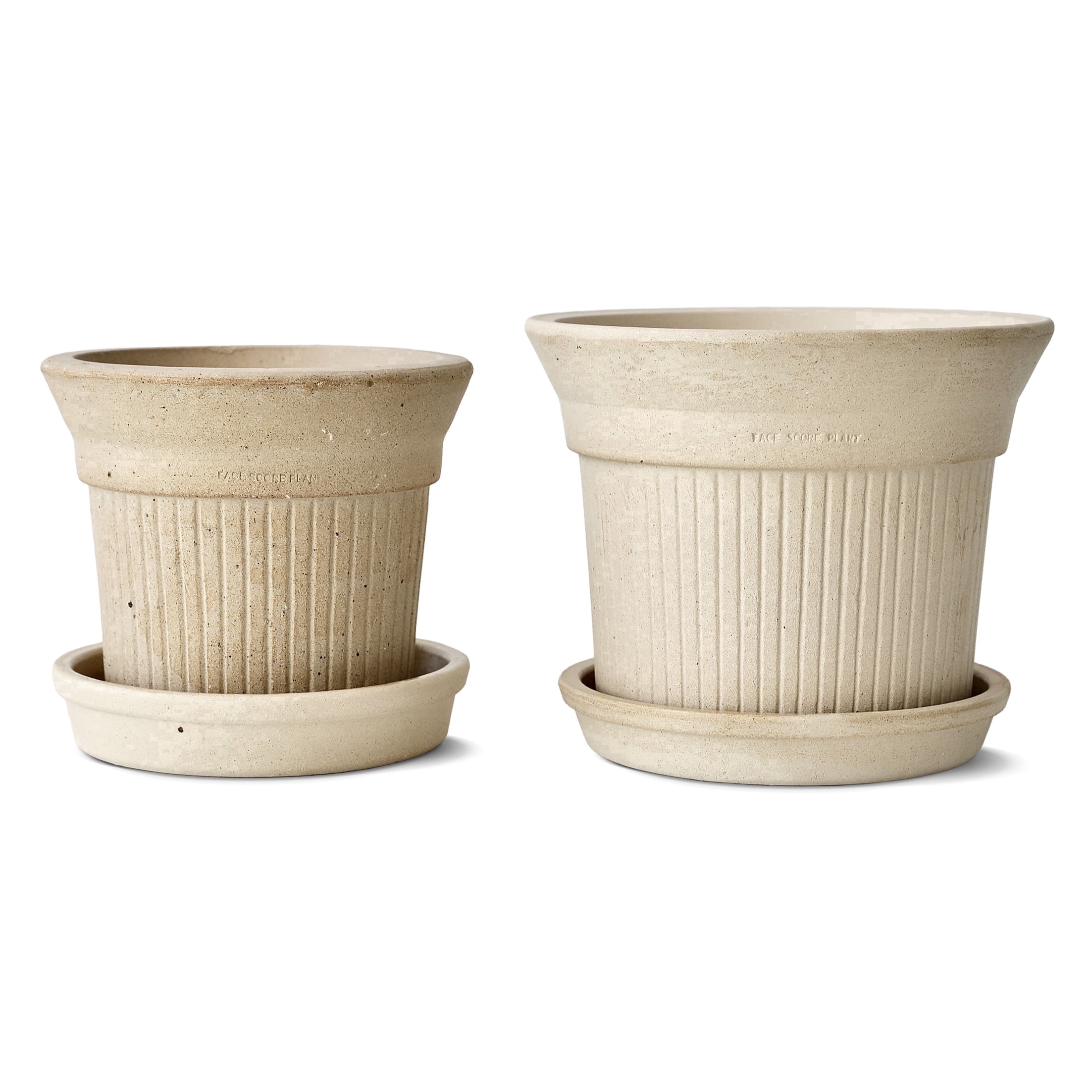 2 Pack Striped Clay Planters 6 Inch and 8 Inch Indoor Outdoor Flower Pots with Saucers, Modern Decorative Plant Pots with Drainage Holes for Home Garden Patio