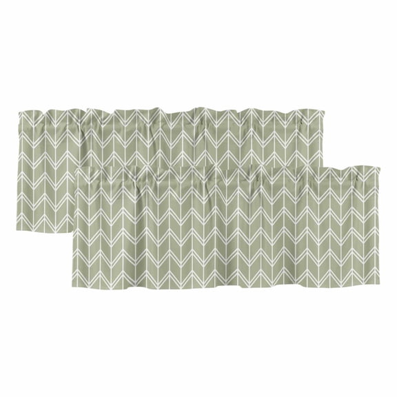2 Pack Striped Valance for Window Abstract Chevron White Line Sage Green Bohemian Kitchen Valance Rod Pocket Short Curtain Topper Decorative Window Treatment for Living Room Bedroom 42"x12"