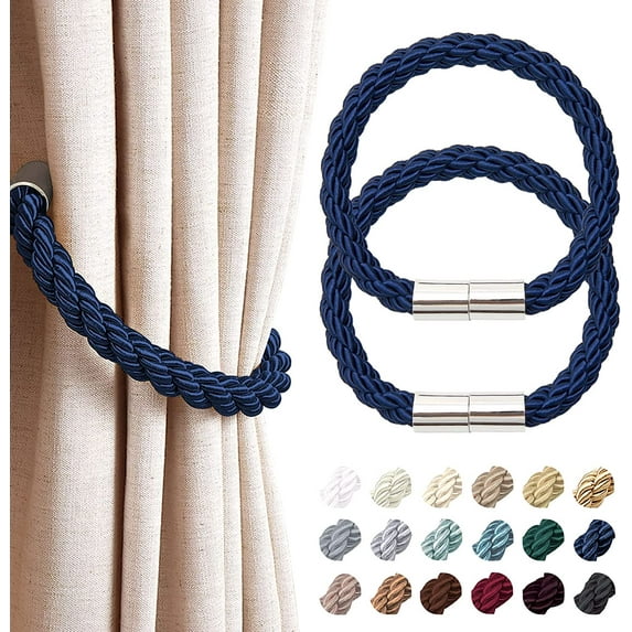 2 Pack Strong Magnetic Curtain Tiebacks Modern Simple Style Drape Tie Backs Convenient Decorative Weave Rope Curtain Holdback for Thin or Thick Home & Office Window Drapery (Royal Blue)