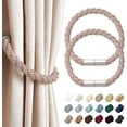 thumbnail image 1 of 2 Pack Strong Magnetic Curtain Tiebacks Modern Simple Style Drape Tie Backs Convenient Decorative Weave Rope Curtain Holdbacks for Thin or Thick Home & Office Window Draperies (Grey Coffee), 1 of 5