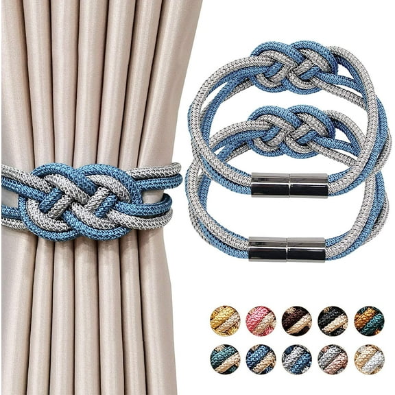 2 Pack Strong Magnetic Curtain Tiebacks Modern Simple Style Drape Tie Backs Convenient Decorative Weave Rope Curtain Holdbacks for Thin or Thick Home & Office Window Draperies