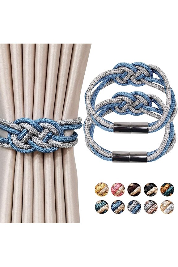 2 Pack Strong Magnetic Curtain Tiebacks Modern Simple Style Drape Tie Backs Convenient Decorative Weave Rope Curtain Holdbacks for Thin or Thick Home & Office Window Draperies