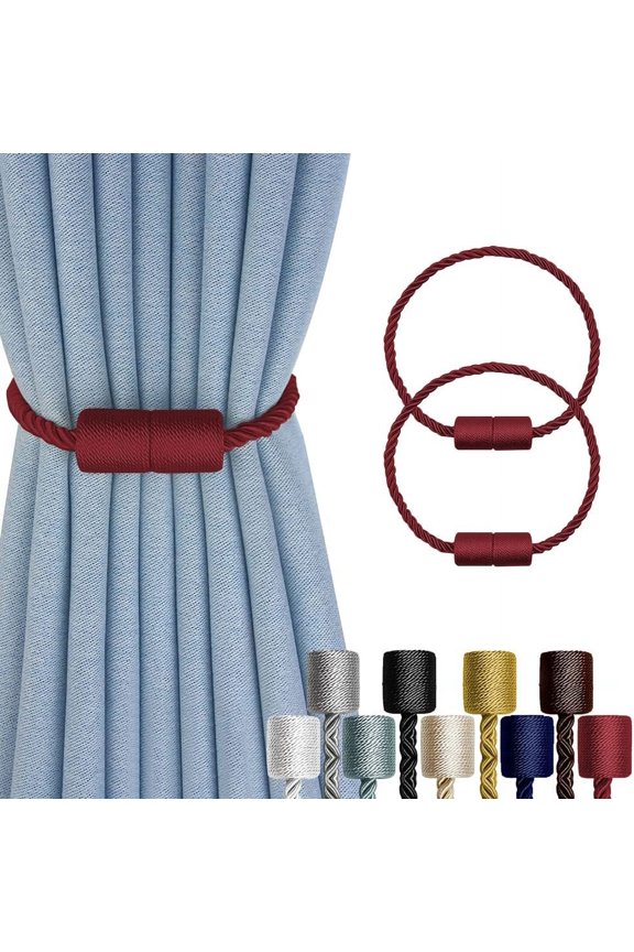 2 Pack Strong Magnetic Curtain Tiebacks Outdoor Decorative Tie Backs Modern Rope Tiebacks Modern Handmade Tie Backs Decorative Curtain Holdbacks for raperies- Burgundy