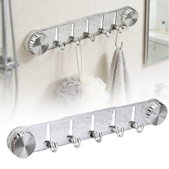 2-Pack Strong Suction Cup Hooks, Modern Acrylic Wave Design, Heavy Duty Bathroom & Kitchen Wall Organizer, Foldable No-Drill Towel Hooks, Removable, Space-Saving, Silver (15.75 × 2.36 in)