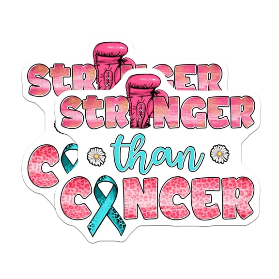 (2 Pack) Stronger Than Cancer Stickers - Pink Boxing Glove Decals - Teal Ribbon Stickers- 5" On Longest Side - Sticks to Smooth Flat Surfaces - Made in USA - BMCS16603