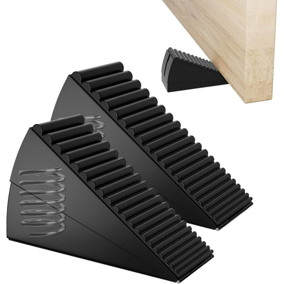 2 Pack Strongest Metal Heavy Duty Door Stop, Large Door Stoppers with Adjustable Spring, Tall Door Wedge up to 3 inch, Door Stoppers for Bottom of Door, Black Rubber Door Stops for Floor Wall