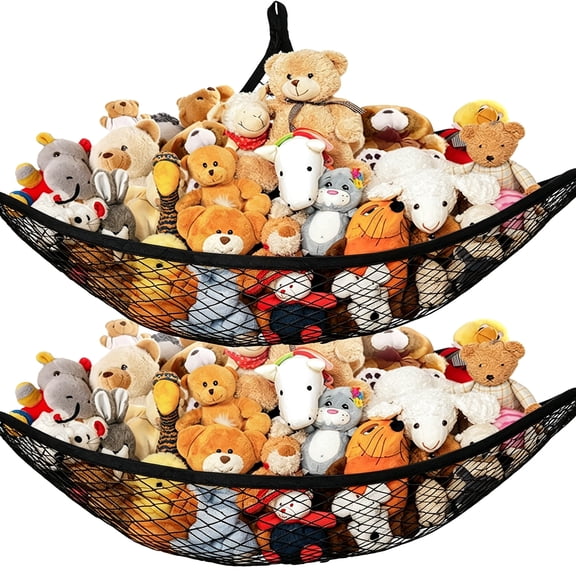 2 Pack Stuffed Animal Hammock Corner Hanging Organizer, Toy Storage, Stuffed Animal Storage Net Made from Quality Fishing Net, Holds 12lbs