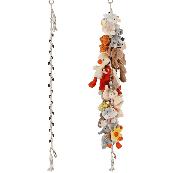 2 Pack Stuffed Animal Storage Chain Boho Room Decor, Hanging Stuffed Animal Holder with 20 Metal Clips, Plush Toy Corner Organizer for Nursery Bedroom, 200cm Long