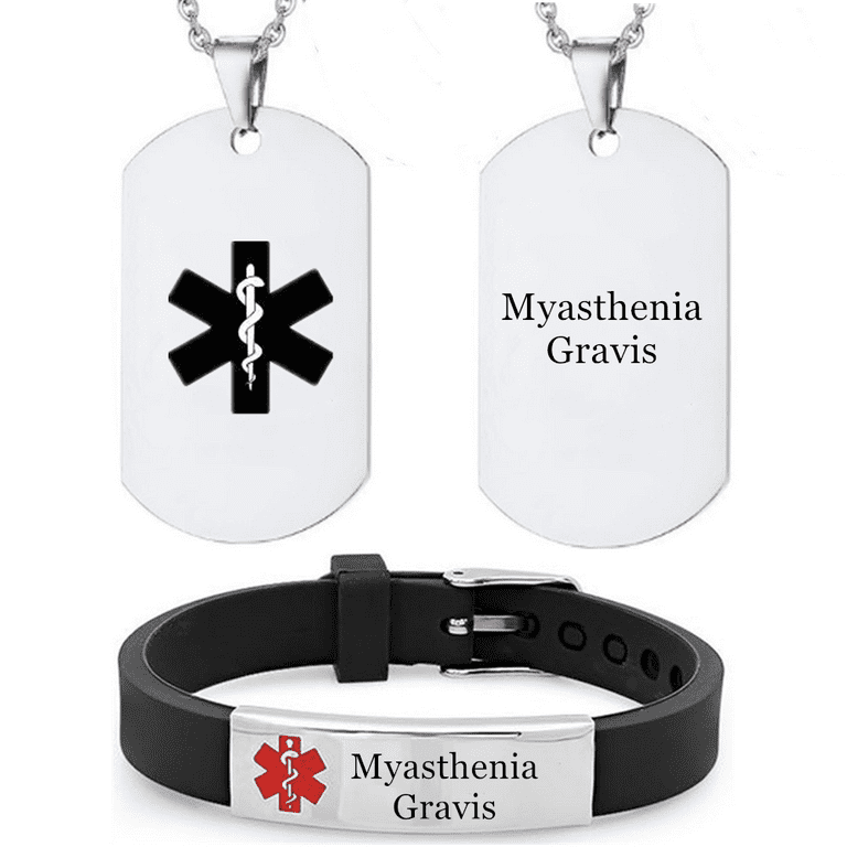 2 Pack Stylish Medical Alert Bracelet Necklace Personalized Health Condition Identification Awareness Silicone Wrist Band Pendant Medic Alarm Emergency Jewelry Set for Kids Women Men Walmart