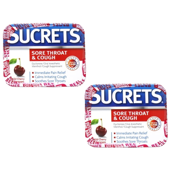 Sucrets Sore Throat & Cough Lozenges, Oral Anesthetic & Cough Suppressant, Wild Cherry, 18 Count (Pack of 2)