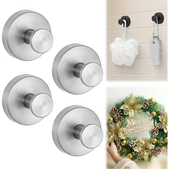 2 Pack Suction Cup Hooks, No-Drill Wall Hooks for Glass, Tile & Mirror, Black Wreath Hanger for Front Door, Bathroom Shower Towel Hook