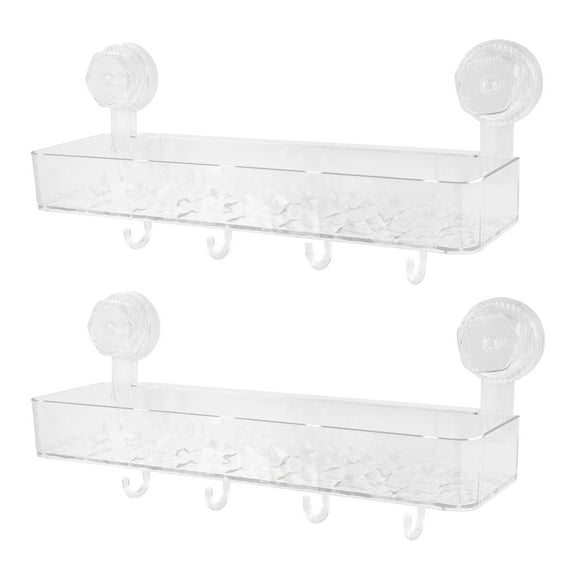 2 Pack Suction Cup Shower Caddy Clear Waterproof Shower Shelf with Hooks and Drainage Holes No Drilling Shower Organizer for Bathroom Dorm Kitchen