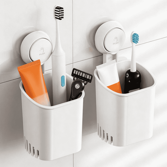 Suction Toothbrush Holder 2 pack ABS Self Draining Waterproof for Bathroom Kitchen Wall Shower Razor