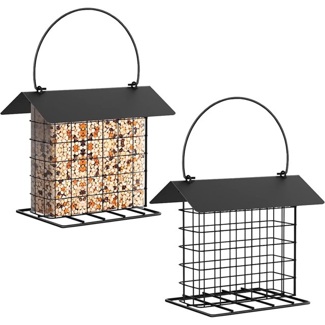 2 Pack Suet Bird Feeder for Outside, Small Single Wild Bird Feeder with