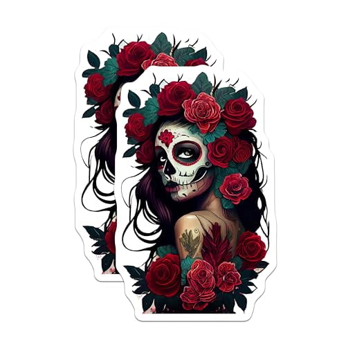 (2 Pack) Sugar Skull Magnets Magnets - Day of The Dead Artwork - Mexican Folk Art - 5" On Longest Side - Made in USA - Sticks to Refrigerators & Metal Surfaces - MAG9202