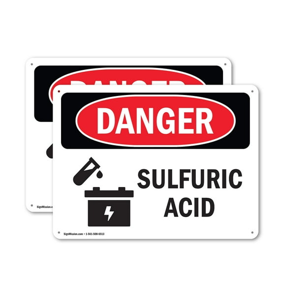 (2 Pack) Sulfuric Acid OSHA Danger Sign 14 Inch X 10 Inch Indoor / Outdoor Rust-Free Aluminum Metal Signs for Workplace, Workshop, and Construction Site, Made in the USA