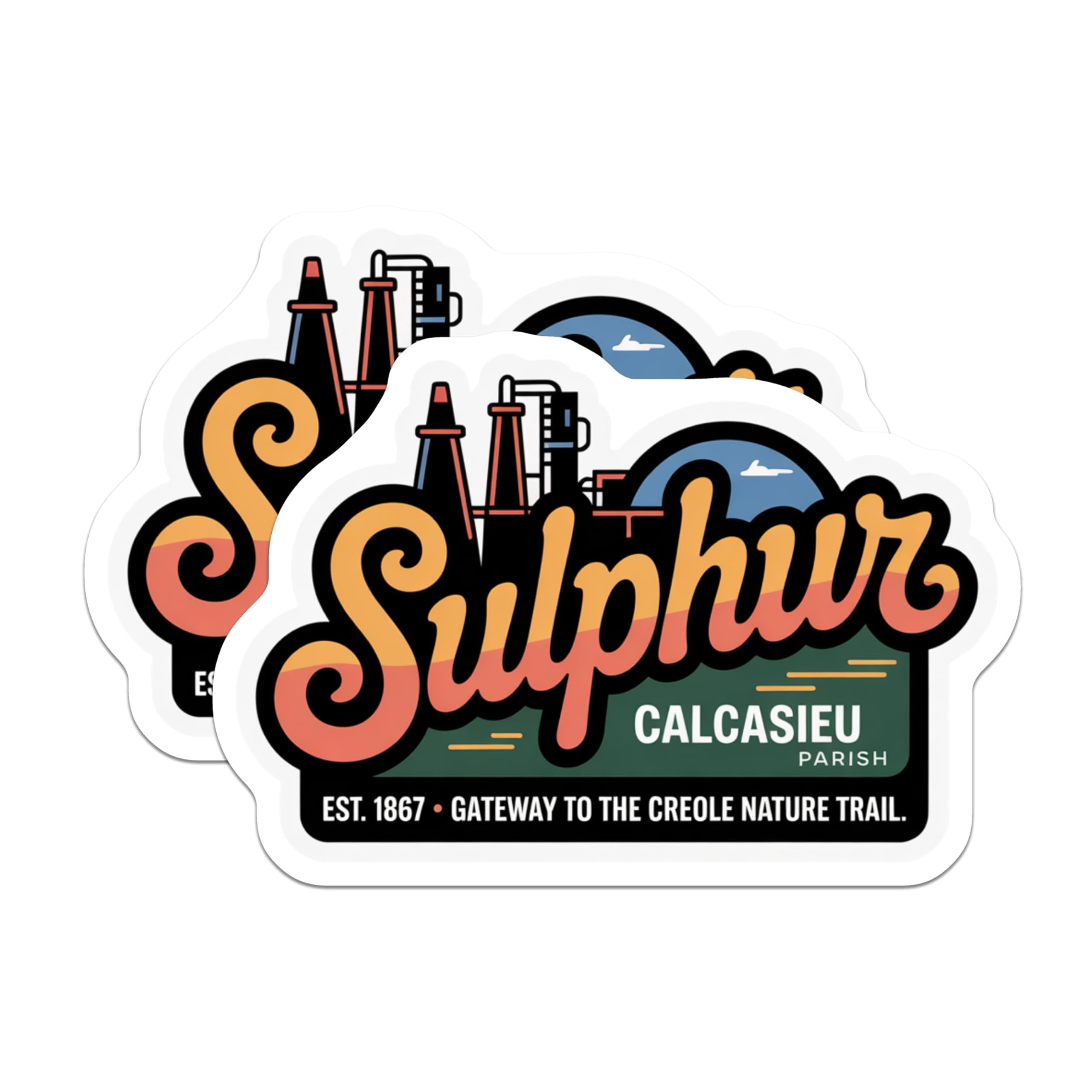 (2 Pack) Sulphur Louisiana Stickers - Calcasieu Parish - Creole Nature ...