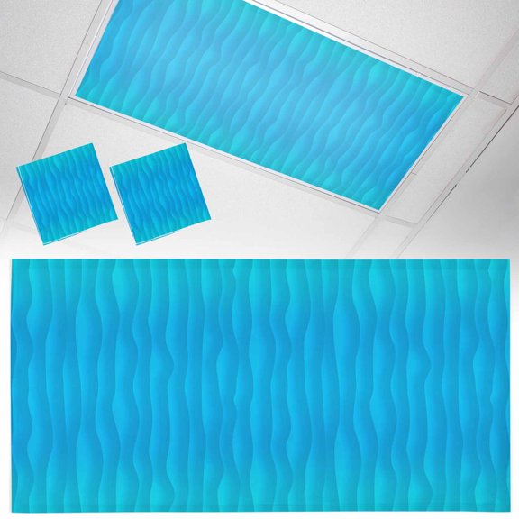 2 Pack Summer Abstract Fluorescent Light Covers for Ceiling Lights Geometric Gradient Blue Ocean Wave Magnetic Ceiling Light Covers Overhead Light Filters for Office Classroom Home