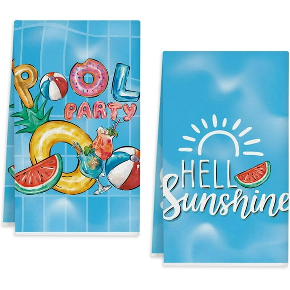 2 Pack Summer Dish Towels for Kitchen 18 x 26 Inch, Hello Sunshine Super Absorbent Quick Drying Baking Dishcloths Watercolor Cute Dish Towels Bathroom Hand Towels Beach Party Supplies