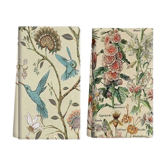 2-Pack Summer Floral Print Kitchen Towels, Highly Absorbent Quick Dry Dish Cloths and Cleaning Rags, Lint-Free Reusable Towels for Dishes and Countertops, Practical Household Gift Set