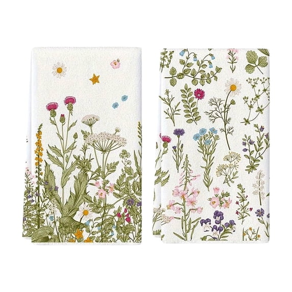 2-Pack Summer Floral Print Kitchen Towels, Highly Absorbent Quick Dry Dish Cloths and Cleaning Rags, Lint-Free Reusable Towels for Dishes and Countertops, Practical Household Gift Set