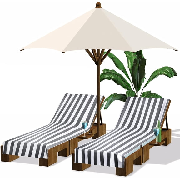 2 Pack Summer Lounge Chair Cover 30 x 85 Inch Pool Chaise Lounge Towel Microfiber Spa Beach Chair Towel Portable Striped Outdoor Patio Furniture Cover for Sunbathing Picnic(Gray)